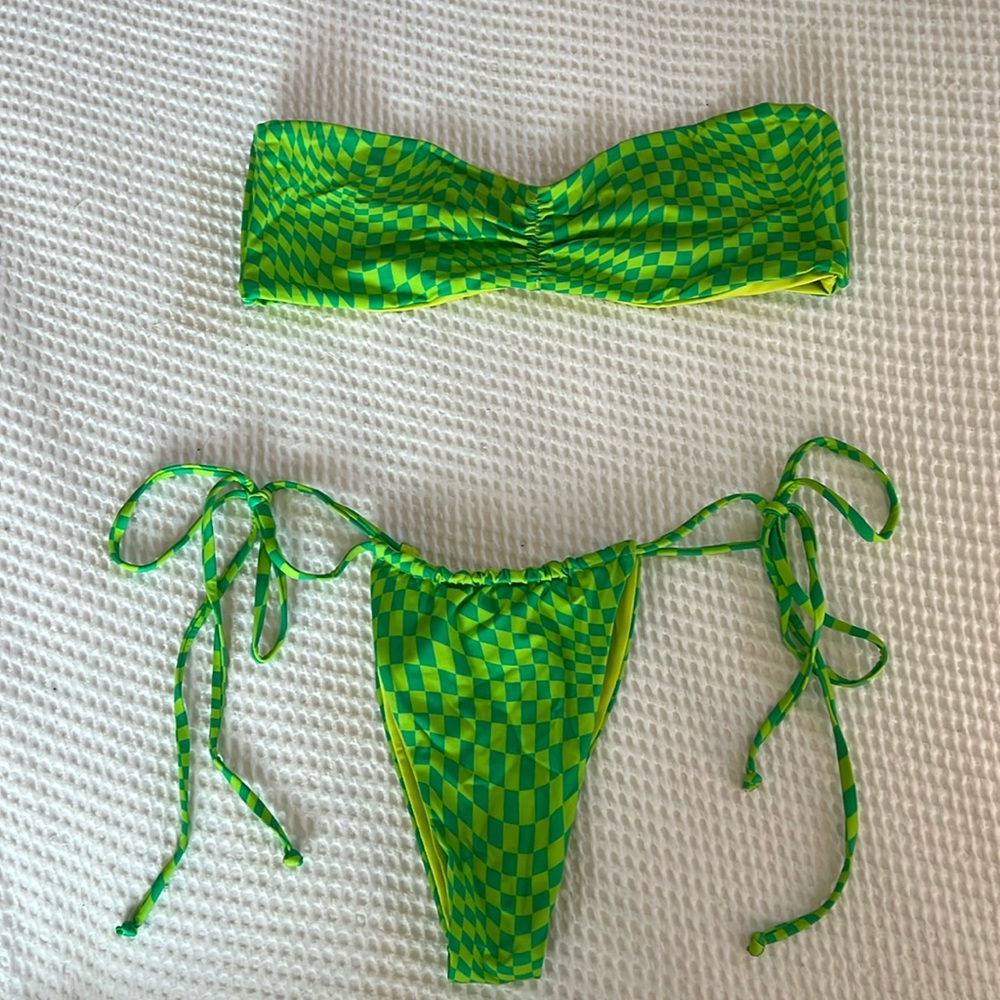 Frankie’s Bikinis Green Checkered set